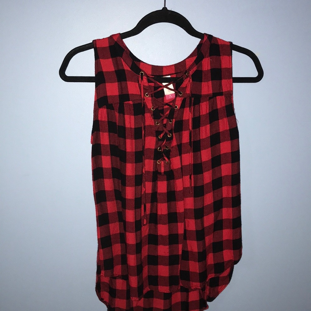 Red and black checker pattern tank top
